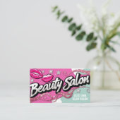 Carte De Visite Parties scintillant Turquoise rose Retro Pop Art B (Debout devant)