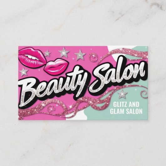 Carte De Visite Parties scintillant Turquoise rose Retro Pop Art B (Devant)