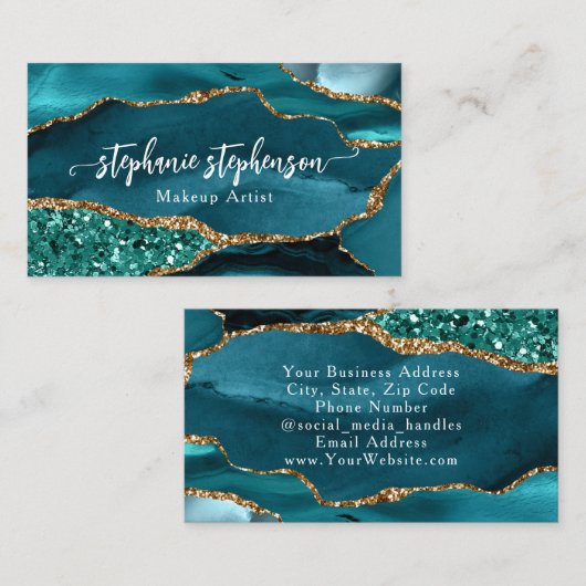 Carte De Visite Parties scintillant Turquoise Turquoise Or Agate U (Devant / Derrière)