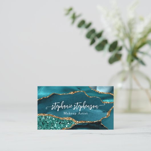 Carte De Visite Parties scintillant Turquoise Turquoise Or Agate U (Debout devant)