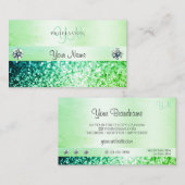Carte De Visite Parties scintillant Turquoise vert chatoyant Monog (Devant / Derrière)