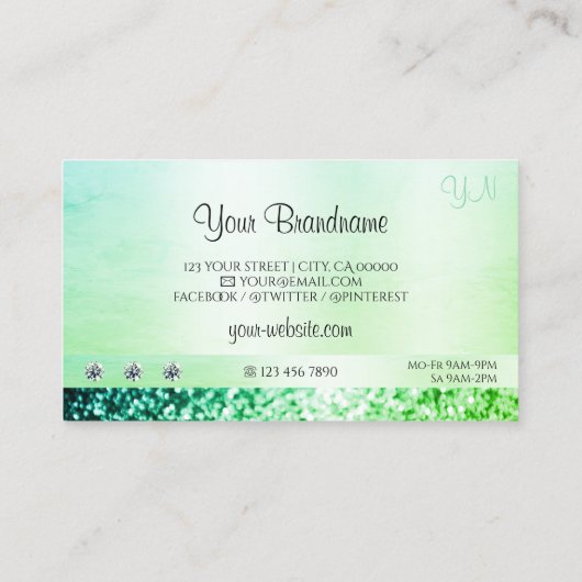 Carte De Visite Parties scintillant Turquoise vert chatoyant Monog (Dos)