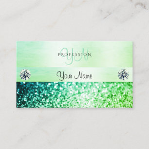 Carte De Visite Parties scintillant Turquoise vert chatoyant Monog