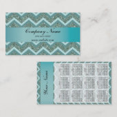 Carte De Visite Parties scintillant Turquoise Zigzag Pocket Calend (Devant / Derrière)