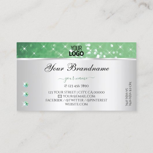 Carte De Visite Parties scintillant vert émeraude argent vert bijo (Dos)