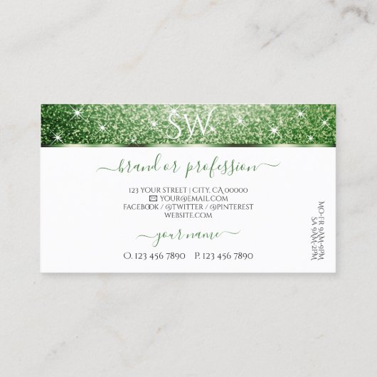 Carte De Visite Parties scintillant verte de la forêt blanche Étoi (Dos)