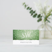 Carte De Visite Parties scintillant verte de la forêt blanche Étoi (Debout devant)