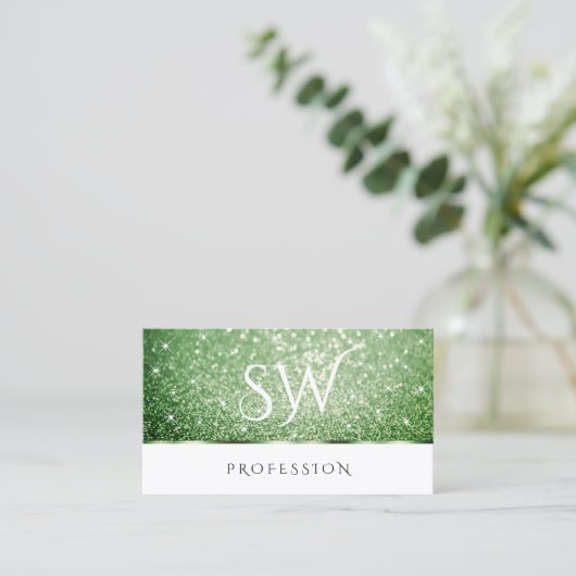 Carte De Visite Parties scintillant verte de la forêt blanche Étoi (Debout devant)