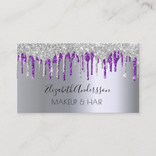 Carte De Visite Parties scintillant violet argent gouttes cheveux  (Devant)