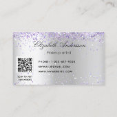 Carte De Visite Parties scintillant violet argenté QR code salon d (Dos)