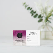 Carte De Visite Parties scintillant violet blanc Marbre Cursive Aj (Debout devant)