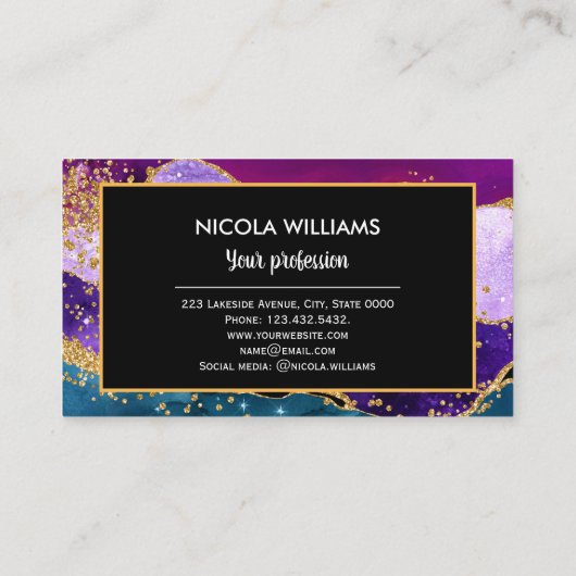 Carte De Visite Parties scintillant violet et bleu Peacock Agate (Dos)