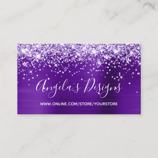 Carte De Visite Parties scintillant violet Indigo Foil Boutique en (Devant)