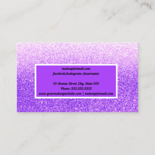 Carte De Visite Parties scintillant violet moderne chic maquillage (Dos)