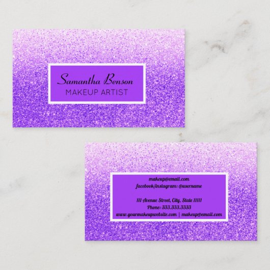 Carte De Visite Parties scintillant violet moderne chic maquillage (Devant / Derrière)