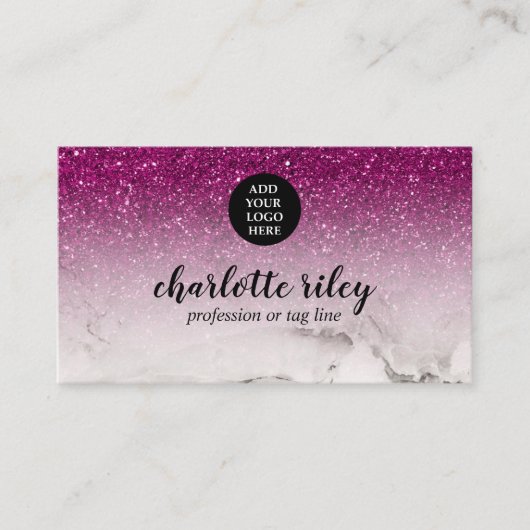 Carte De Visite Parties scintillant violet Ombre Cursive Ajouter v (Devant)