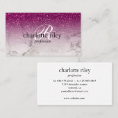 Carte De Visite Parties scintillant violet Ombre Monogramme Marbre (Devant / Derrière)