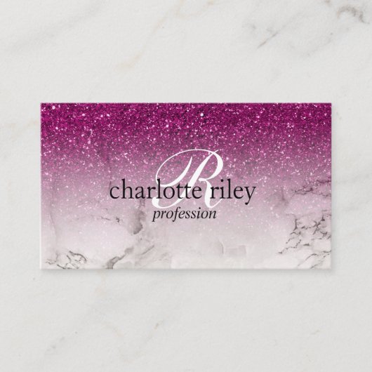 Carte De Visite Parties scintillant violet Ombre Monogramme Marbre (Devant)