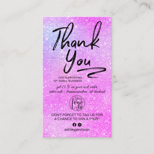 Carte De Visite Parties scintillant violet script photo logo comma (Devant)