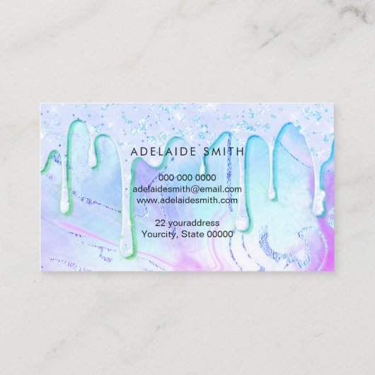 Carte De Visite parties scintillant violet vert conception gouttes (Dos)