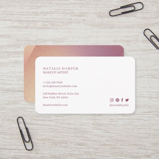 Carte De Visite Parties scintillant violette élégante et maquillag (Devant/Arrière en situation)