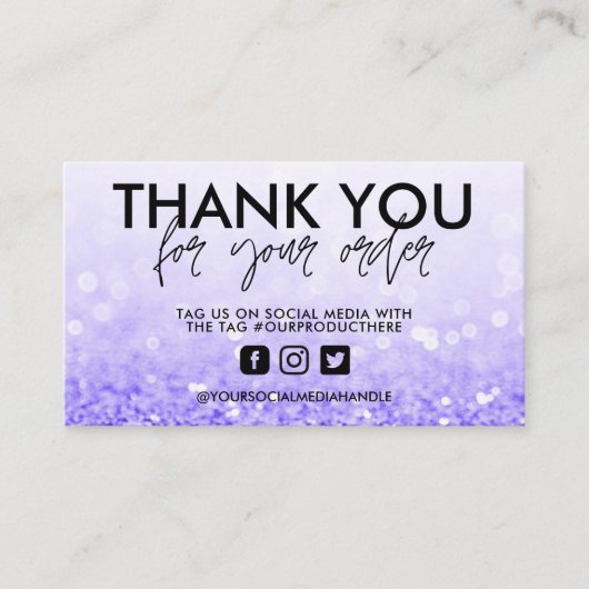 Carte De Visite Parties scintillant violette Merci de salon tendan (Devant)