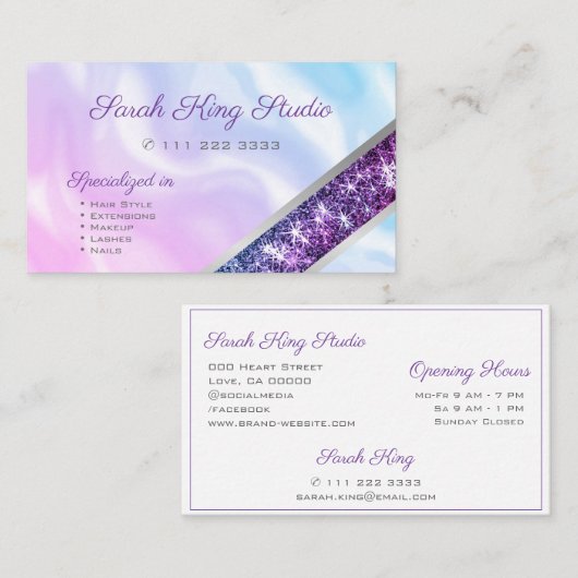 Carte De Visite Parties scintillant violette Pastel Pink Blue Ombr (Devant / Derrière)