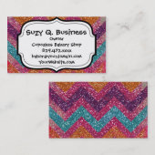 Carte De Visite Parties scintillantes Chevron Teal orange pourpre (Devant / Derrière)