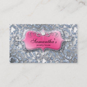 Carte De Visite Parties scintillantes d'argent de rose de zèbre d