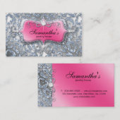 Carte De Visite Parties scintillantes d'argent de rose de zèbre de (Devant / Derrière)