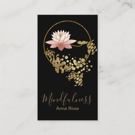 Carte De Visite Parties scintillantes d'or de Lotus de Mindfulness (Devant)