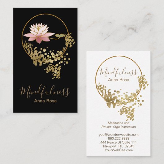 Carte De Visite Parties scintillantes d'or de Mindfulness de yoga (Devant / Derrière)