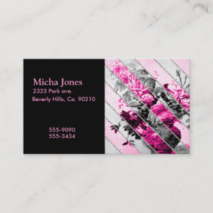 Carte De Visite Parties scintillantes florales blanches noires