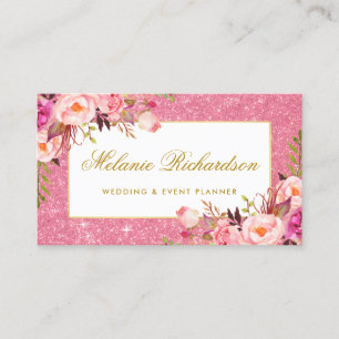 Carte De Visite Parties scintillantes florales de rose élégant
