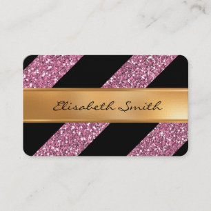 Carte De Visite Parties scintillantes roses et rayures diagonales,