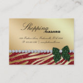 Carte De Visite Parties scintillantes rouges de zèbre d'or de (Dos)