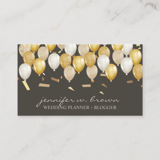 Carte De Visite Party Confetti Événement Brown Gold Balloon (Devant)