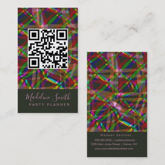 Carte De Visite Party Planner Streamers QR Code (Devant / Derrière)