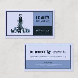 Carte De Visite paseador de perros mascotas vintage 1920 azul