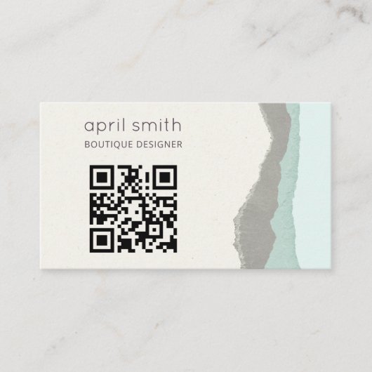 Carte De Visite Pastel Aqua Grea Kraft Mountain Wave QR Code (Devant)