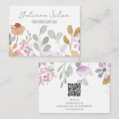 Carte De Visite Pastel Aquarelle Fleur rustique avec QR (Devant / Derrière)