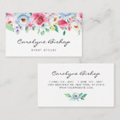 Carte De Visite Pastel Aquarelle Fleurs de printemps Floral Garlan (Devant / Derrière)