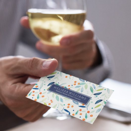 Carte De Visite Pastel Aquarelles Feuilles & Berries Motif