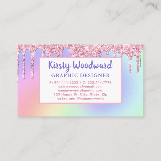 Carte De Visite Pastel Arc-en-ciel dégradant et Parties scintillan (Dos)
