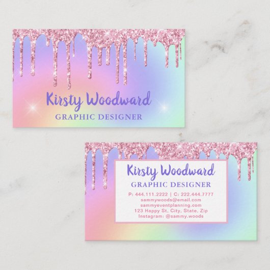 Carte De Visite Pastel Arc-en-ciel dégradant et Parties scintillan (Devant / Derrière)
