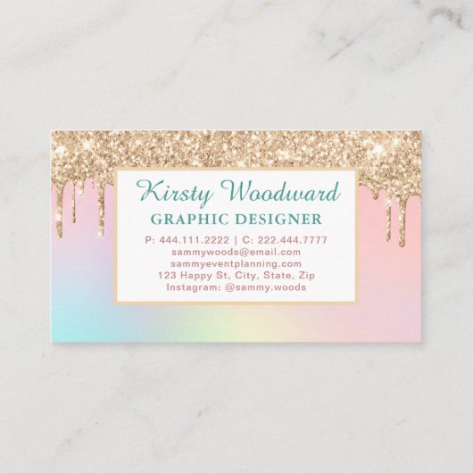 Carte De Visite Pastel Arc-en-ciel dégradant & Parties scintillant (Dos)