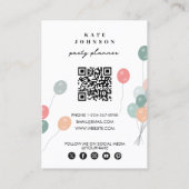 Carte De Visite Pastel Balloons Parti Planner QR Code Social Media (Dos)
