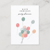 Carte De Visite Pastel Balloons Parti Planner QR Code Social Media (Devant)