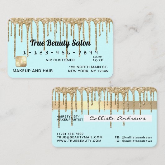 Carte De Visite Pastel Bébé Bleu Parties scintillant d'or Drives C (Devant / Derrière)