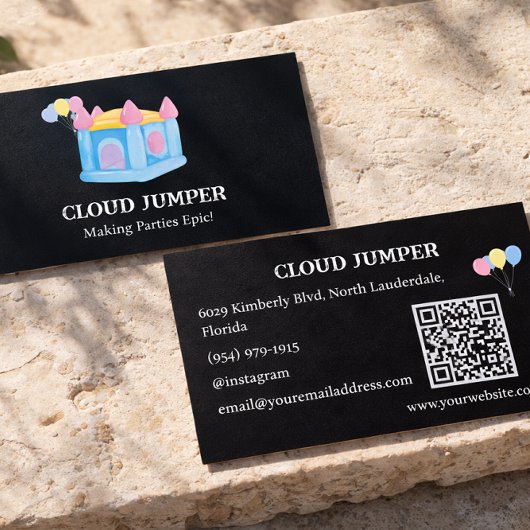 Carte De Visite Pastel Black Bounce House Rentations QR Code